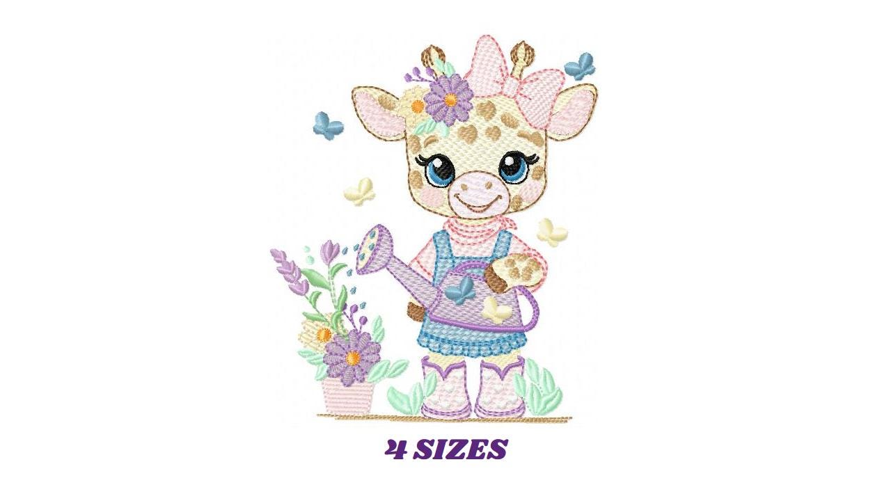 Giraffe with flowers embroidery design - Safari Animal embroidery designs machine embroidery pattern - Gardner Girl - Instant download pes