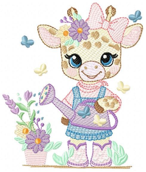 Giraffe with flowers embroidery design - Safari Animal embroidery designs machine embroidery pattern - Gardner Girl - Instant download pes