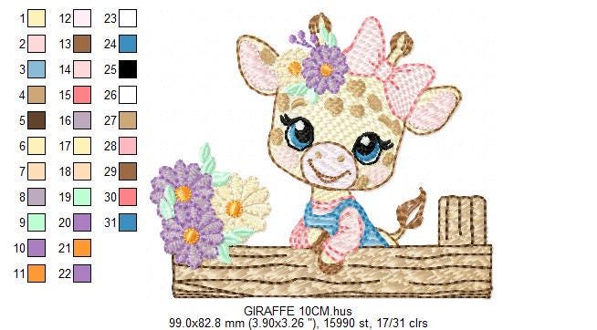 Giraffe embroidery designs - Safari animals embroidery design machine embroidery pattern - Baby girl embroidery file - instant download pes