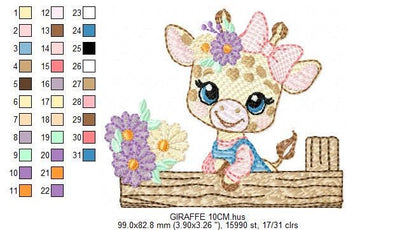 Giraffe embroidery designs - Safari animals embroidery design machine embroidery pattern - Baby girl embroidery file - instant download pes
