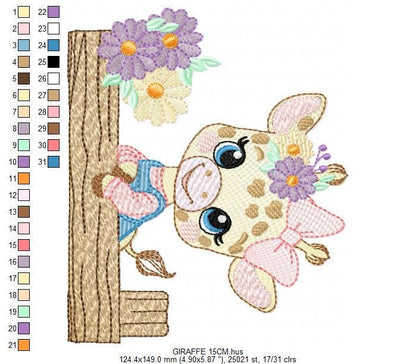 Giraffe embroidery designs - Safari animals embroidery design machine embroidery pattern - Baby girl embroidery file - instant download pes