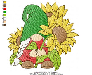 Sunflower Gnome embroidery designs - Flowers Garden Troll Elf embroidery design machine embroidery pattern - instant digital download pes