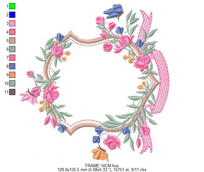Frame with flowers embroidery designs - Floral Laurel Shield embroidery design machine embroidery pattern - Baby girl - instant download pes