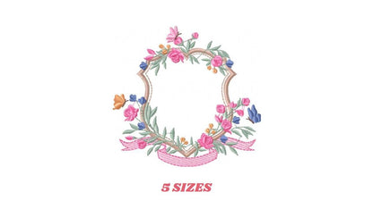 Frame with flowers embroidery designs - Floral Laurel Shield embroidery design machine embroidery pattern - Baby girl - instant download pes