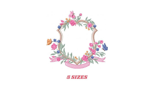 Frame with flowers embroidery designs - Floral Laurel Shield embroidery design machine embroidery pattern - Baby girl - instant download pes