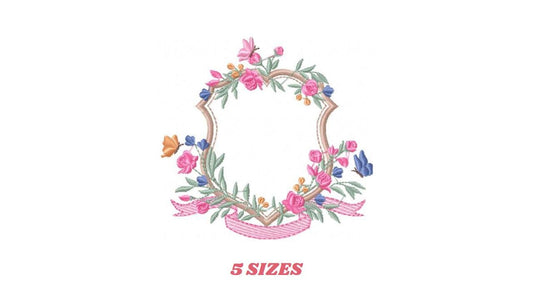 Frame with flowers embroidery designs - Floral Laurel Shield embroidery design machine embroidery pattern - Baby girl - instant download pes
