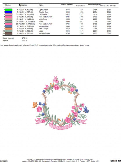 Frame with flowers embroidery designs - Floral Laurel Shield embroidery design machine embroidery pattern - Baby girl - instant download pes