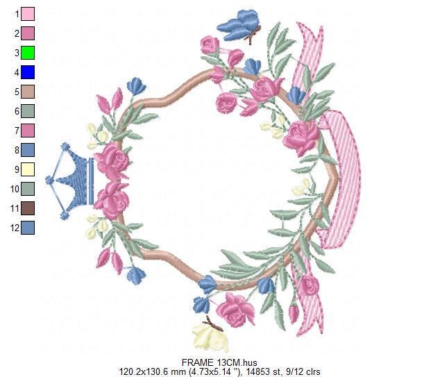 Frame with flowers embroidery designs - Floral Laurel Shield embroidery design machine embroidery pattern - Baby girl - instant download pes