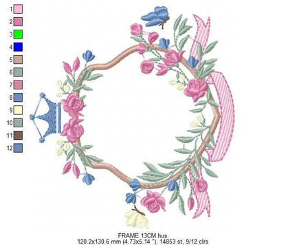 Frame with flowers embroidery designs - Floral Laurel Shield embroidery design machine embroidery pattern - Baby girl - instant download pes