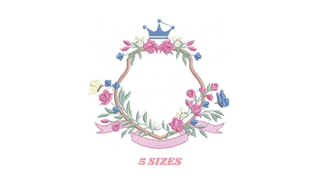 Frame with flowers embroidery designs - Floral Laurel Shield embroidery design machine embroidery pattern - Baby girl - instant download pes