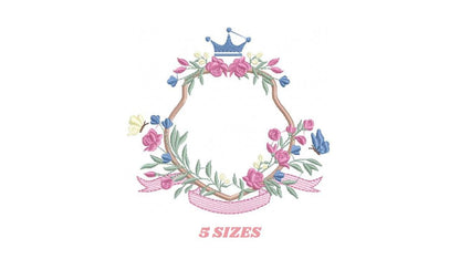 Frame with flowers embroidery designs - Floral Laurel Shield embroidery design machine embroidery pattern - Baby girl - instant download pes