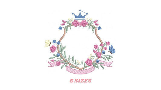 Frame with flowers embroidery designs - Floral Laurel Shield embroidery design machine embroidery pattern - Baby girl - instant download pes