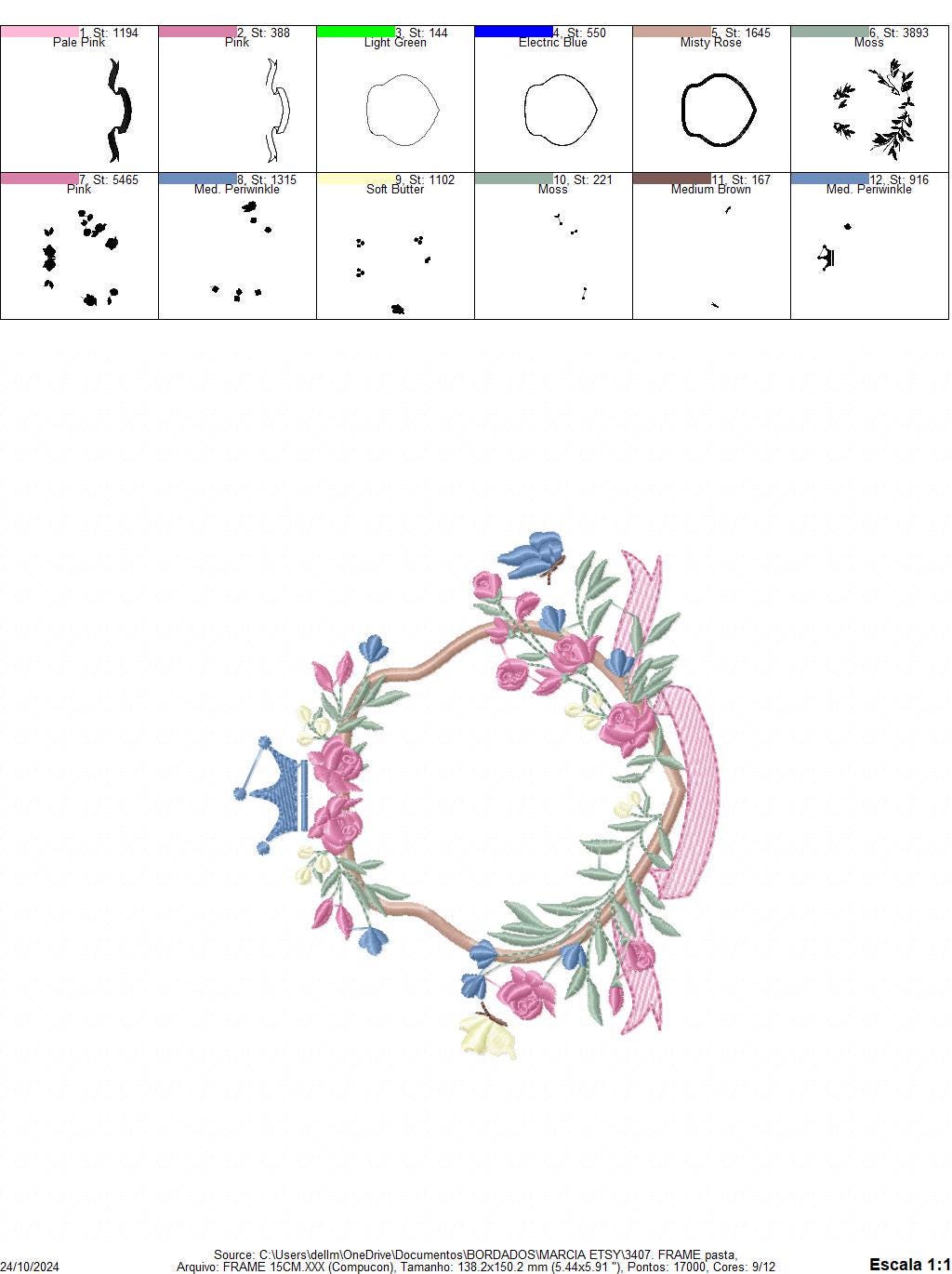 Frame with flowers embroidery designs - Floral Laurel Shield embroidery design machine embroidery pattern - Baby girl - instant download pes