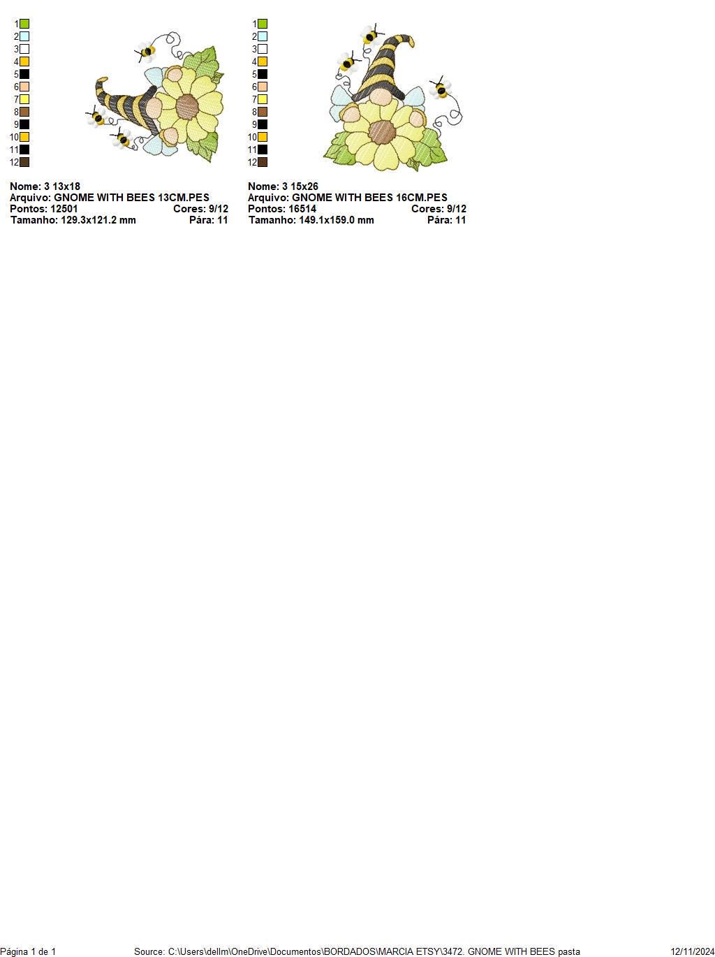 Sunflower Gnome with bees embroidery designs - Garden Elf embroidery design machine embroidery pattern - instant digital download pes jef