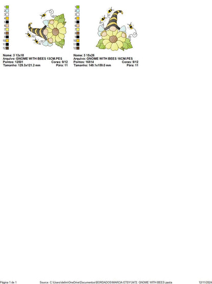 Sunflower Gnome with bees embroidery designs - Garden Elf embroidery design machine embroidery pattern - instant digital download pes jef