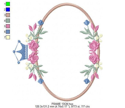 Frame with flowers embroidery designs - Floral Laurel Shield embroidery design machine embroidery pattern - Baby girl - instant download pes