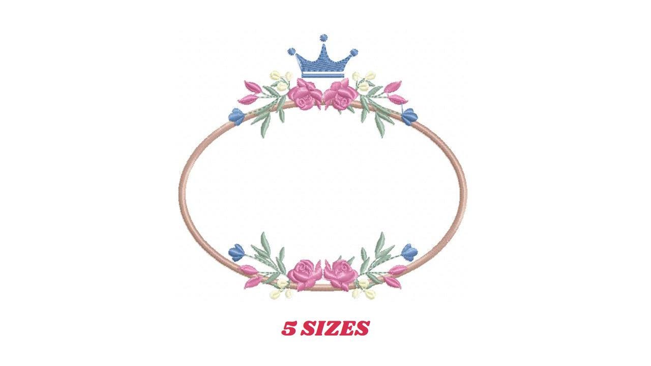 Frame with flowers embroidery designs - Floral Laurel Shield embroidery design machine embroidery pattern - Baby girl - instant download pes