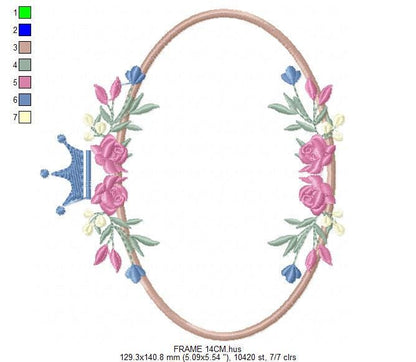 Frame with flowers embroidery designs - Floral Laurel Shield embroidery design machine embroidery pattern - Baby girl - instant download pes