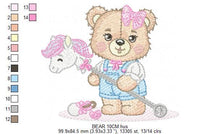 Load image into Gallery viewer, Bear with toy horse embroidery designs - Baby girl embroidery design machine embroidery pattern - Bear with lace - instant download jef pes
