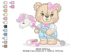 Bear with toy horse embroidery designs - Baby girl embroidery design machine embroidery pattern - Bear with lace - instant download jef pes