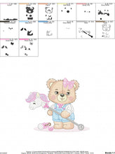 Load image into Gallery viewer, Bear with toy horse embroidery designs - Baby girl embroidery design machine embroidery pattern - Bear with lace - instant download jef pes
