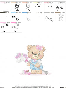 Bear with toy horse embroidery designs - Baby girl embroidery design machine embroidery pattern - Bear with lace - instant download jef pes