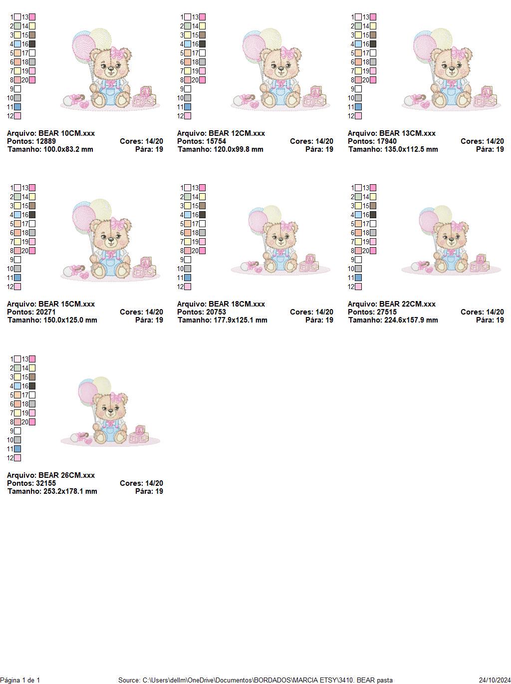 Birthday Bear with balloons embroidery designs - Baby Girl Bear with toys embroidery design machine embroidery pattern - Instant download