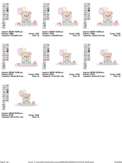 Birthday Bear with balloons embroidery designs - Baby Girl Bear with toys embroidery design machine embroidery pattern - Instant download