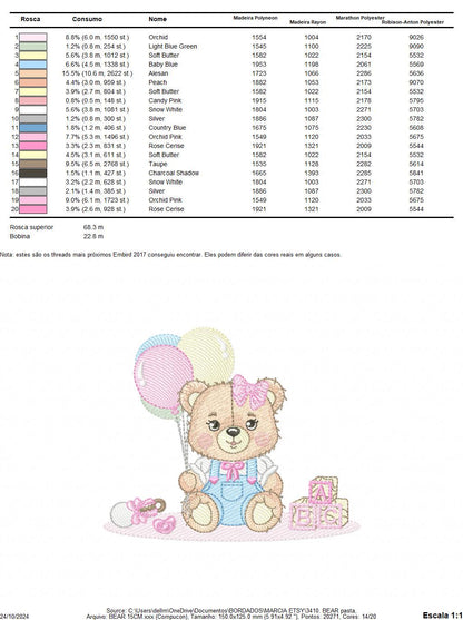 Birthday Bear with balloons embroidery designs - Baby Girl Bear with toys embroidery design machine embroidery pattern - Instant download