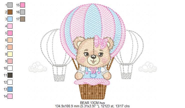 Bear embroidery designs - Hot air balloon embroidery design machine embroidery pattern - Nursery embroidery - Teddy bear Instant download