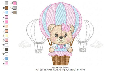 Bear embroidery designs - Hot air balloon embroidery design machine embroidery pattern - Nursery embroidery - Teddy bear Instant download