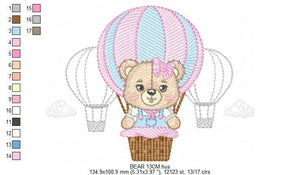 Bear embroidery designs - Hot air balloon embroidery design machine embroidery pattern - Nursery embroidery - Teddy bear Instant download