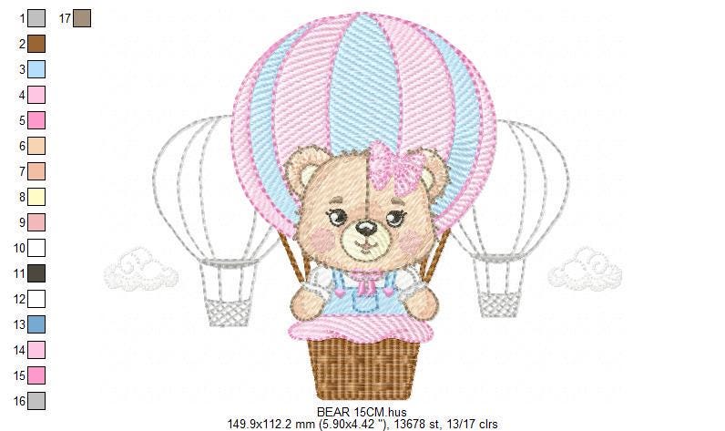Bear embroidery designs - Hot air balloon embroidery design machine embroidery pattern - Nursery embroidery - Teddy bear Instant download