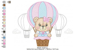 Bear embroidery designs - Hot air balloon embroidery design machine embroidery pattern - Nursery embroidery - Teddy bear Instant download