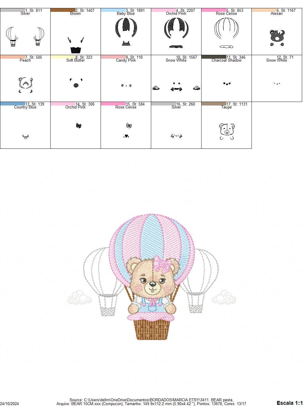 Bear embroidery designs - Hot air balloon embroidery design machine embroidery pattern - Nursery embroidery - Teddy bear Instant download