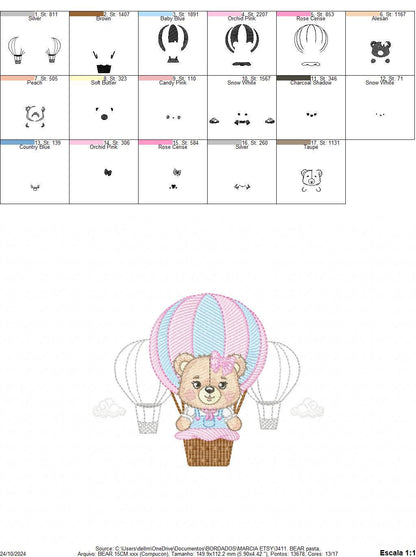 Bear embroidery designs - Hot air balloon embroidery design machine embroidery pattern - Nursery embroidery - Teddy bear Instant download