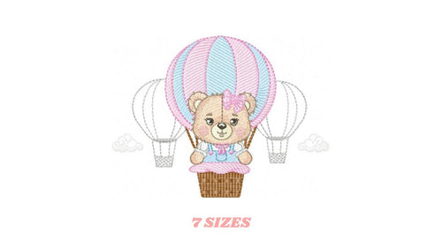 Bear embroidery designs - Hot air balloon embroidery design machine embroidery pattern - Nursery embroidery - Teddy bear Instant download