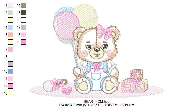 Bear with balloons embroidery designs - Teddy bear with toys embroidery design machine embroidery pattern - Baby party - Instant download