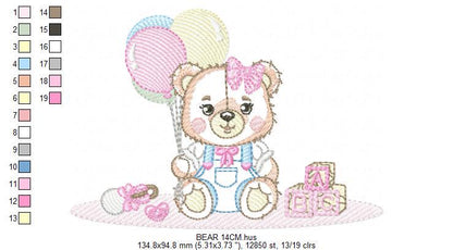 Bear with balloons embroidery designs - Teddy bear with toys embroidery design machine embroidery pattern - Baby party - Instant download