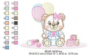 Load image into Gallery viewer, Bear with balloons embroidery designs - Teddy bear with toys embroidery design machine embroidery pattern - Baby party - Instant download
