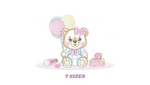 Load image into Gallery viewer, Bear with balloons embroidery designs - Teddy bear with toys embroidery design machine embroidery pattern - Baby party - Instant download
