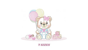 Bear with balloons embroidery designs - Teddy bear with toys embroidery design machine embroidery pattern - Baby party - Instant download