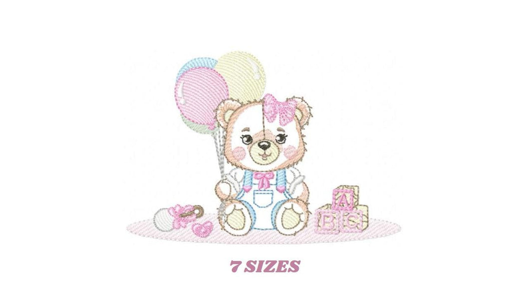 Bear with balloons embroidery designs - Teddy bear with toys embroidery design machine embroidery pattern - Baby party - Instant download