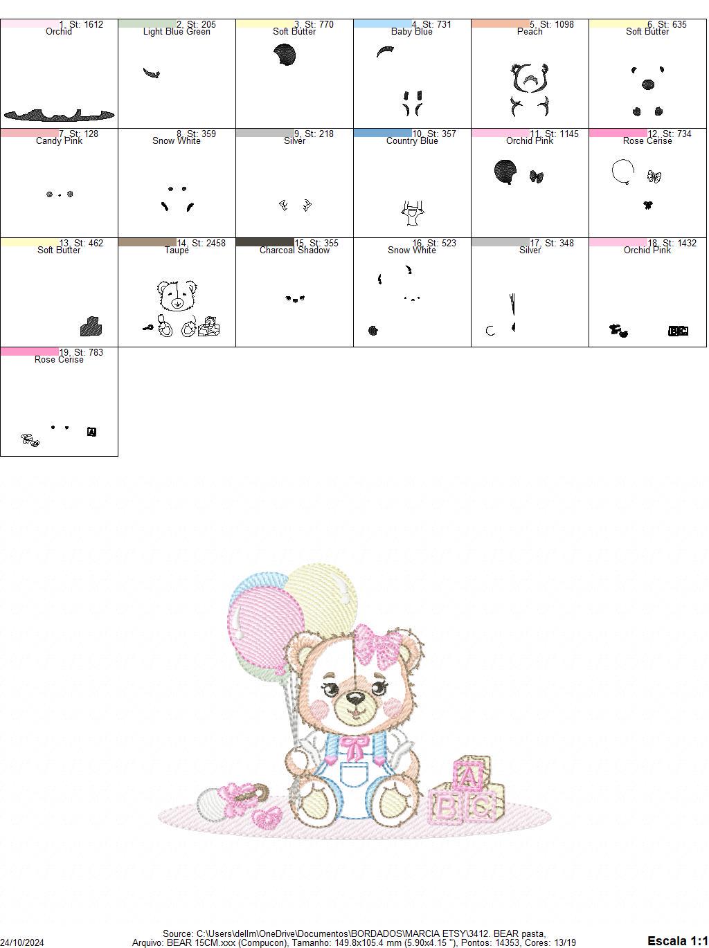 Bear with balloons embroidery designs - Teddy bear with toys embroidery design machine embroidery pattern - Baby party - Instant download