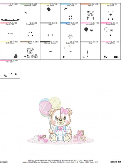 Bear with balloons embroidery designs - Teddy bear with toys embroidery design machine embroidery pattern - Baby party - Instant download