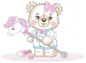 Bear embroidery designs - Girl bear with toys embroidery design machine embroidery pattern - Bear with horse embroidery - instant download