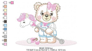 Bear embroidery designs - Girl bear with toys embroidery design machine embroidery pattern - Bear with horse embroidery - instant download