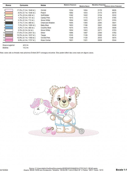 Bear embroidery designs - Girl bear with toys embroidery design machine embroidery pattern - Bear with horse embroidery - instant download