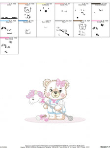 Bear embroidery designs - Girl bear with toys embroidery design machine embroidery pattern - Bear with horse embroidery - instant download