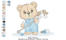 Load image into Gallery viewer, Bear with toy horse embroidery designs - Baby boy embroidery design machine embroidery pattern - Male Bear with tie - instant download pes
